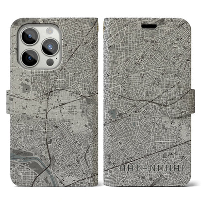 【旗の台（東京都）】地図柄iPhoneケース（手帳タイプ）モノトーン・iPhone 15 Pro 用