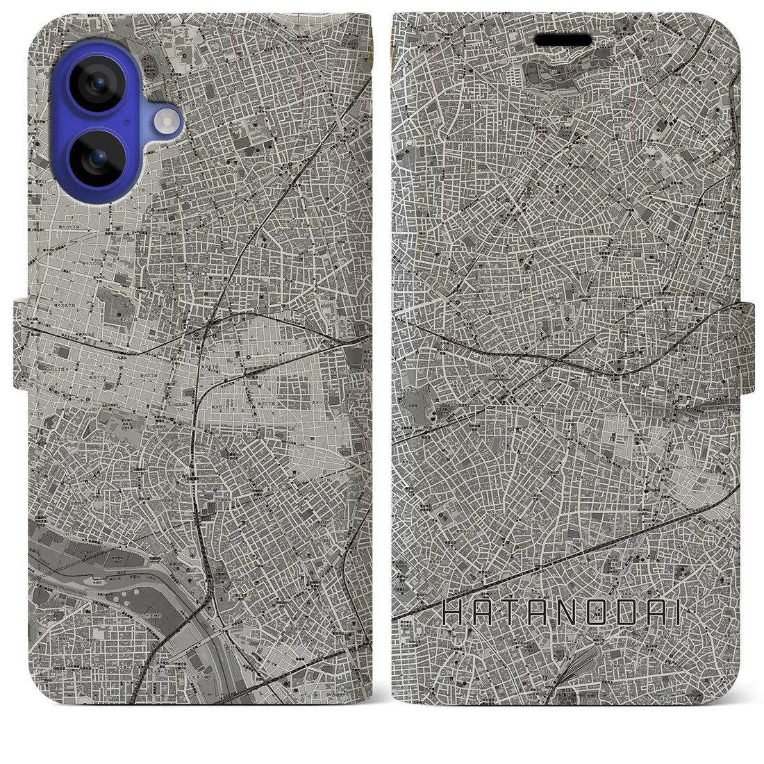 【旗の台(東京都)】地図柄iPhoneケース(手帳タイプ)モノトーン・iPhone 16 Pro Max 用