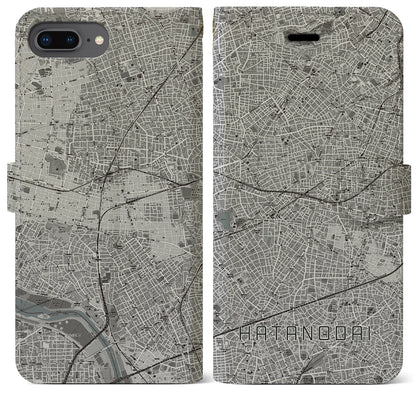 【旗の台（東京都）】地図柄iPhoneケース（手帳タイプ）モノトーン・iPhone 8Plus /7Plus / 6sPlus / 6Plus 用