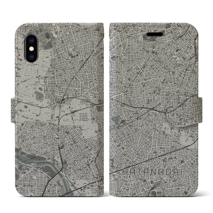 【旗の台（東京都）】地図柄iPhoneケース（手帳タイプ）モノトーン・iPhone XS / X 用