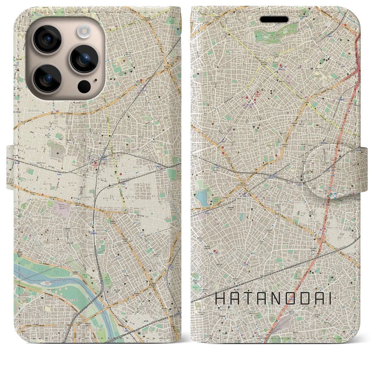 【旗の台（東京都）】地図柄iPhoneケース（手帳タイプ）ナチュラル・iPhone 16 Plus 用