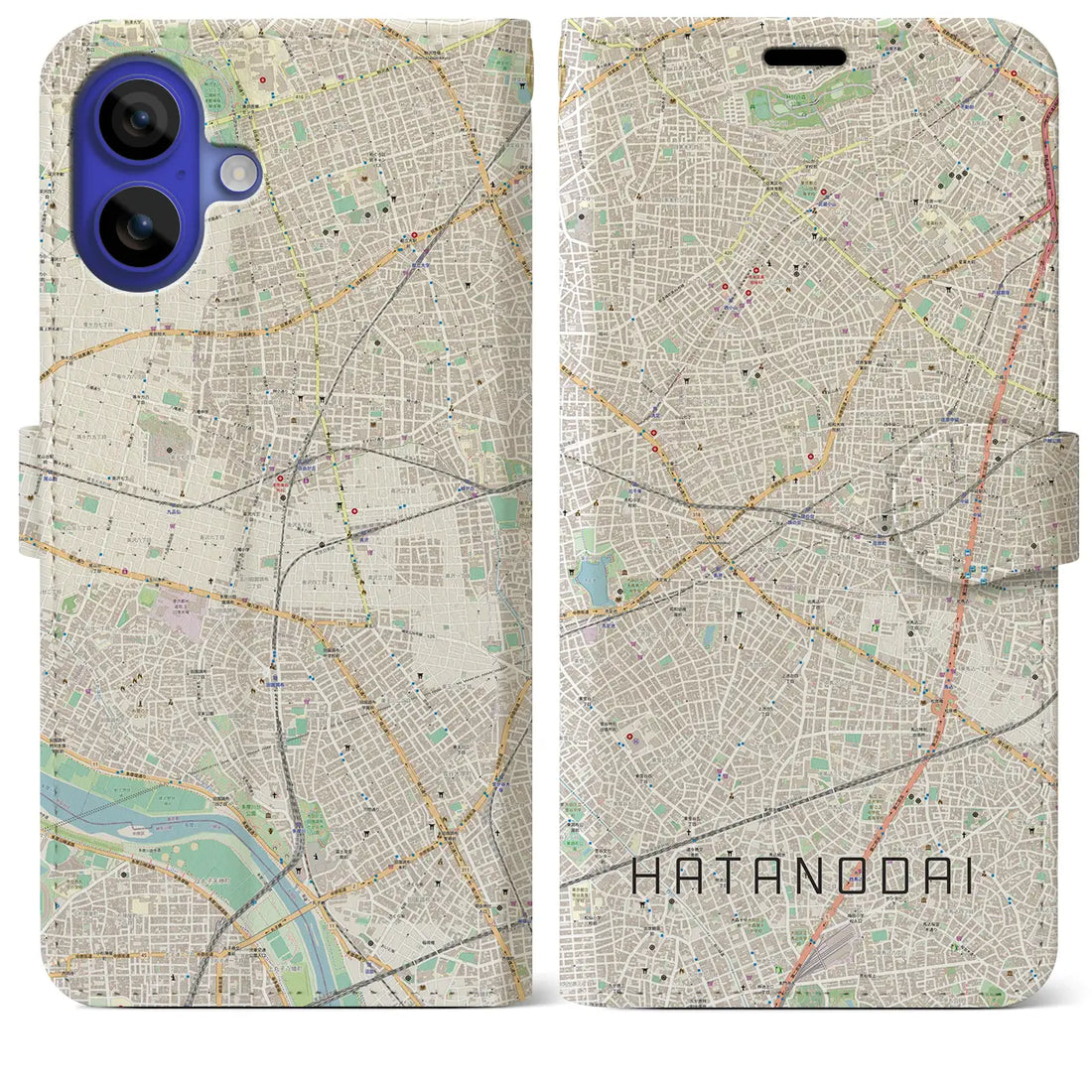 【旗の台（東京都）】地図柄iPhoneケース（手帳タイプ）ナチュラル・iPhone 16 Pro Max 用