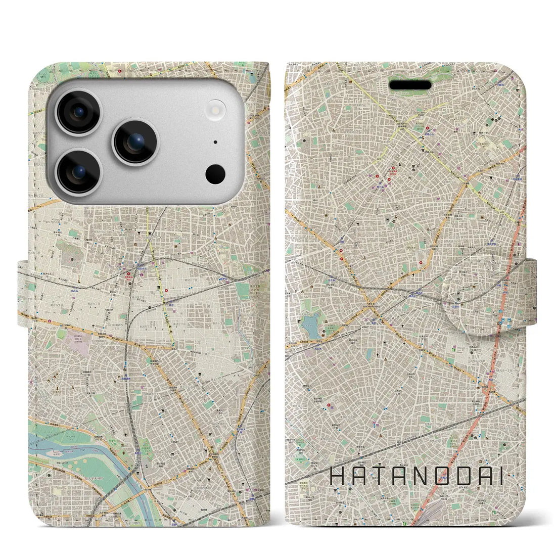 【旗の台（東京都）】地図柄iPhoneケース（手帳タイプ）ナチュラル・iPhone 17 Pro Max 用