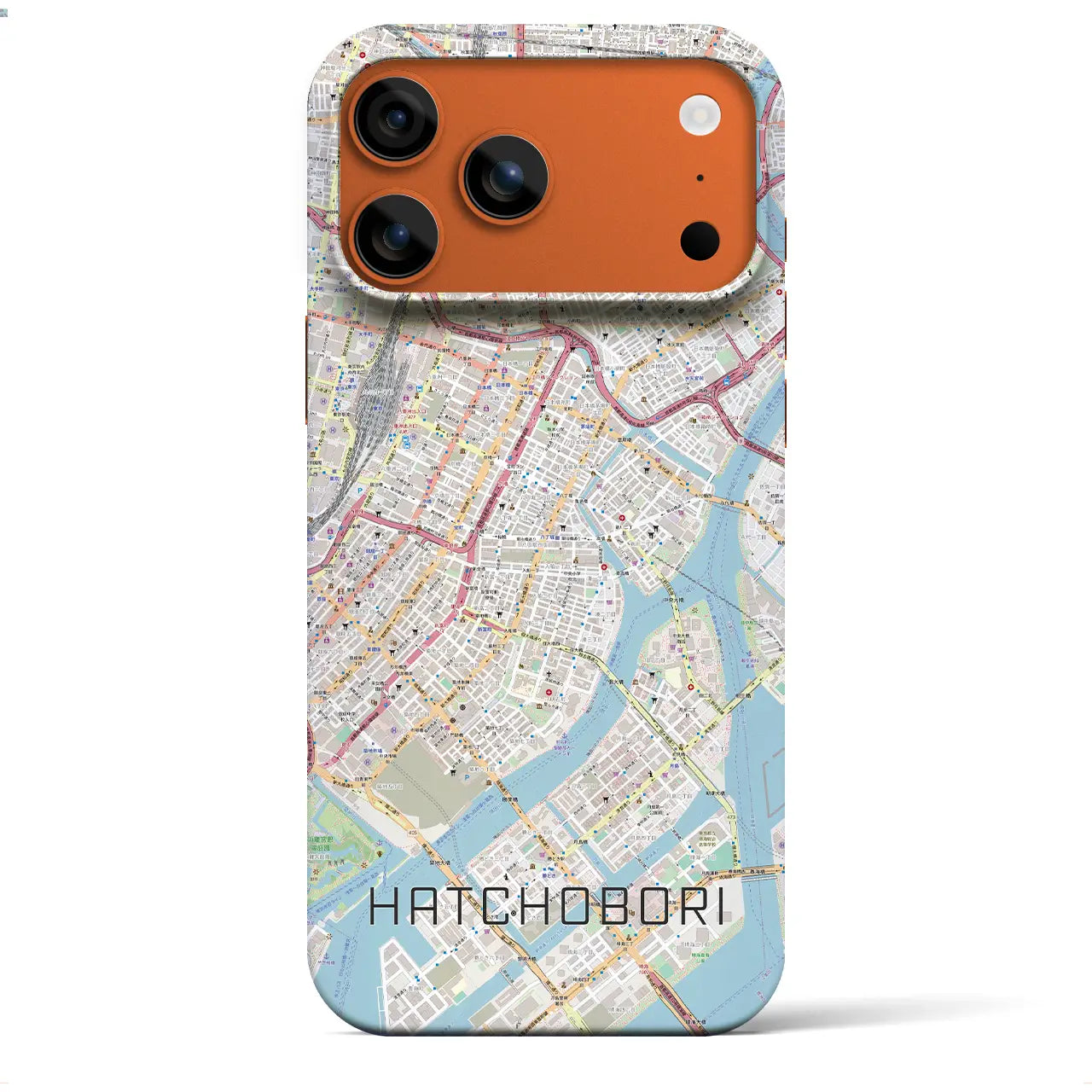 【八丁堀（東京都）】地図柄iPhoneケース（バックカバータイプ）ブラック・iPhone 17 Pro Max 用