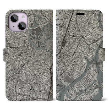 【八丁堀（東京都）】地図柄iPhoneケース（手帳タイプ）モノトーン・iPhone 14 用