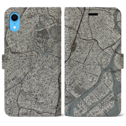 【八丁堀（東京都）】地図柄iPhoneケース（手帳タイプ）モノトーン・iPhone XR 用
