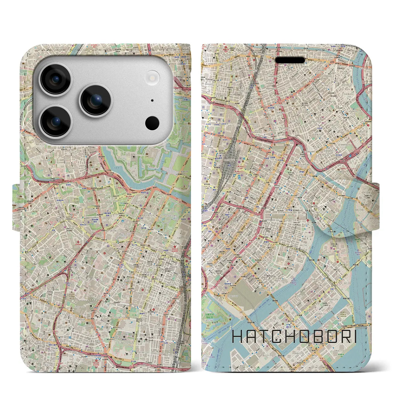 【八丁堀（東京都）】地図柄iPhoneケース（手帳タイプ）