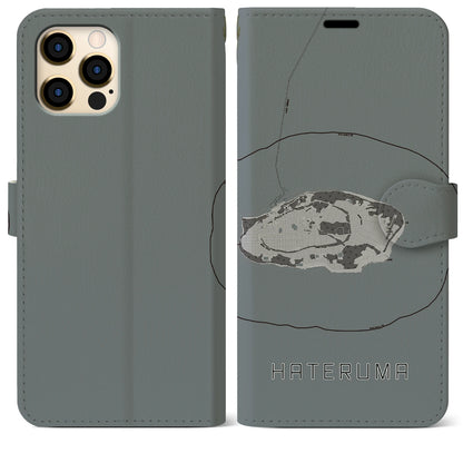 【波照間（沖縄県）】地図柄iPhoneケース（手帳タイプ）モノトーン・iPhone 12 Pro Max 用