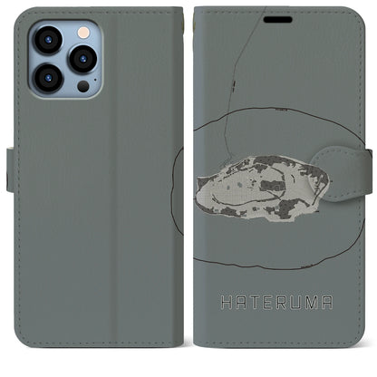 【波照間（沖縄県）】地図柄iPhoneケース（手帳タイプ）モノトーン・iPhone 13 Pro Max 用