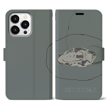 【波照間（沖縄県）】地図柄iPhoneケース（手帳タイプ）モノトーン・iPhone 13 Pro 用