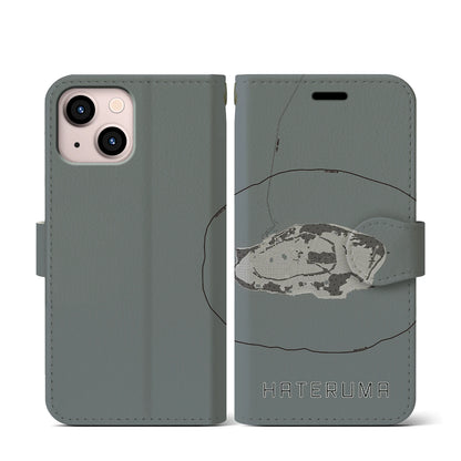 【波照間（沖縄県）】地図柄iPhoneケース（手帳タイプ）モノトーン・iPhone 13 mini 用