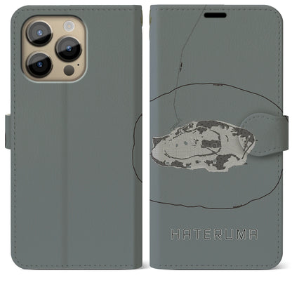 【波照間（沖縄県）】地図柄iPhoneケース（手帳タイプ）モノトーン・iPhone 14 Pro Max 用