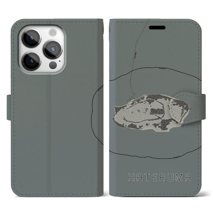 【波照間（沖縄県）】地図柄iPhoneケース（手帳タイプ）モノトーン・iPhone 14 Pro 用