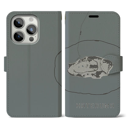 【波照間（沖縄県）】地図柄iPhoneケース（手帳タイプ）モノトーン・iPhone 15 Pro 用