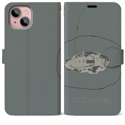 【波照間（沖縄県）】地図柄iPhoneケース（手帳タイプ）モノトーン・iPhone 15 Plus 用