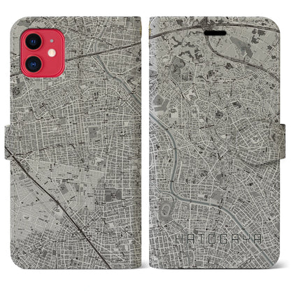 【鳩ヶ谷（埼玉県）】地図柄iPhoneケース（手帳タイプ）モノトーン・iPhone 11 用