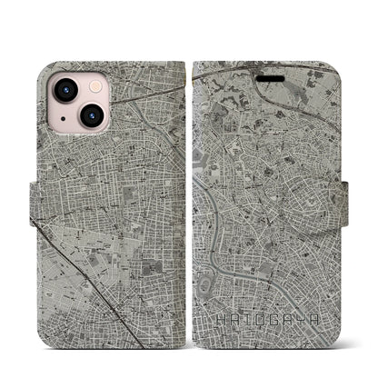 【鳩ヶ谷（埼玉県）】地図柄iPhoneケース（手帳タイプ）モノトーン・iPhone 13 mini 用