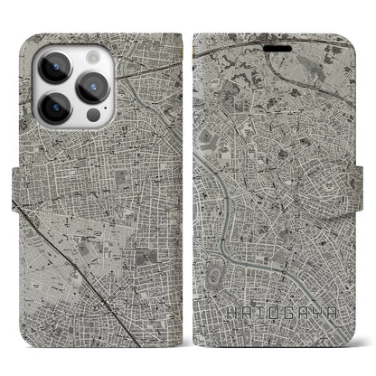 【鳩ヶ谷（埼玉県）】地図柄iPhoneケース（手帳タイプ）モノトーン・iPhone 14 Pro 用