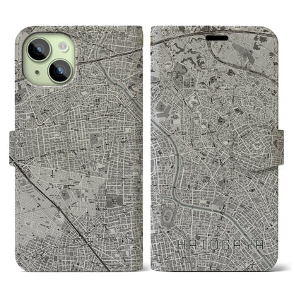 【鳩ヶ谷（埼玉県）】地図柄iPhoneケース（手帳タイプ）モノトーン・iPhone 15 用