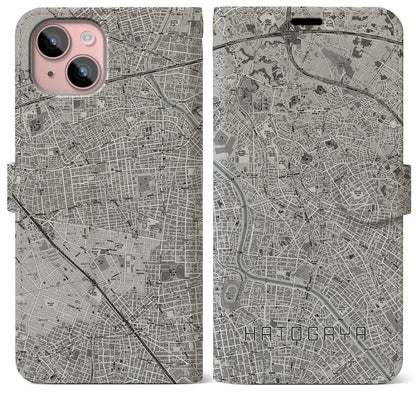 【鳩ヶ谷（埼玉県）】地図柄iPhoneケース（手帳タイプ）モノトーン・iPhone 15 Plus 用