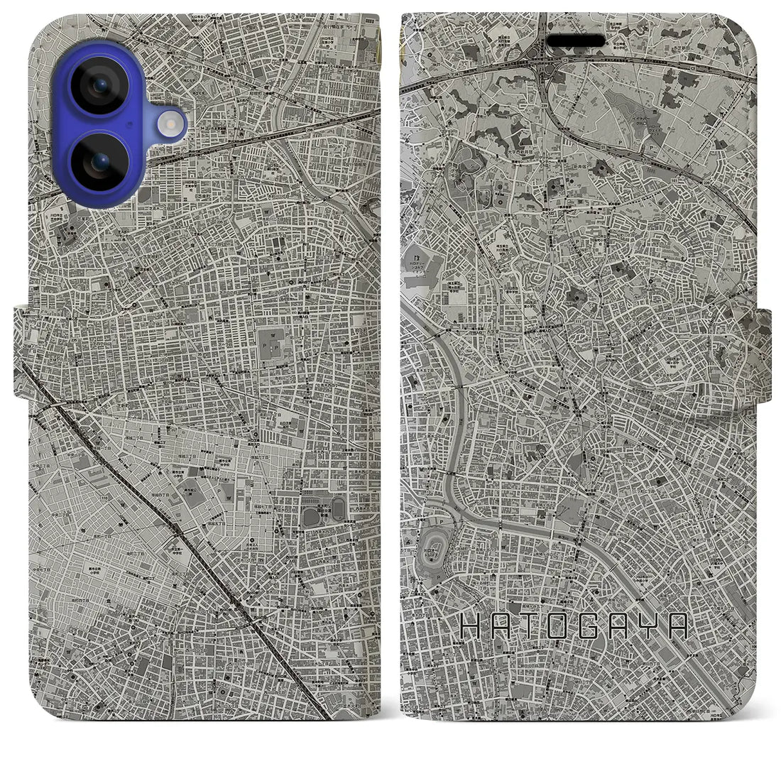 【鳩ヶ谷(埼玉県)】地図柄iPhoneケース(手帳タイプ)モノトーン・iPhone 16 Pro Max 用