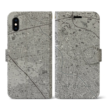 【鳩ヶ谷（埼玉県）】地図柄iPhoneケース（手帳タイプ）モノトーン・iPhone XS / X 用