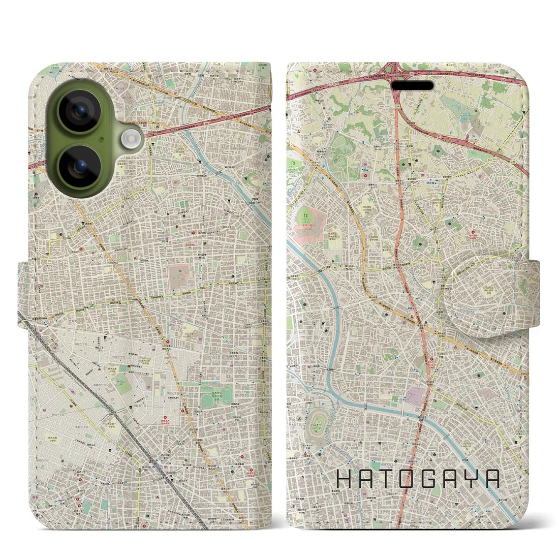 【鳩ヶ谷（埼玉県）】地図柄iPhoneケース（手帳タイプ）ナチュラル・iPhone 17 Pro Max 用