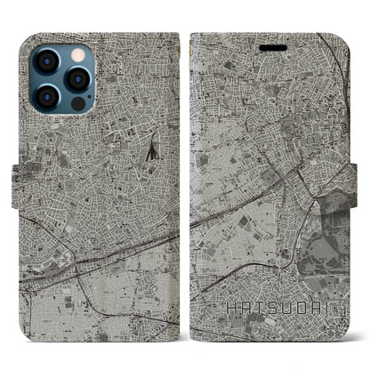 【初台（東京都）】地図柄iPhoneケース（手帳タイプ）モノトーン・iPhone 12 / 12 Pro 用