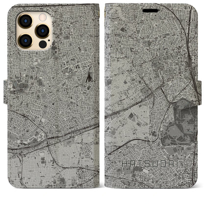 【初台（東京都）】地図柄iPhoneケース（手帳タイプ）モノトーン・iPhone 12 Pro Max 用