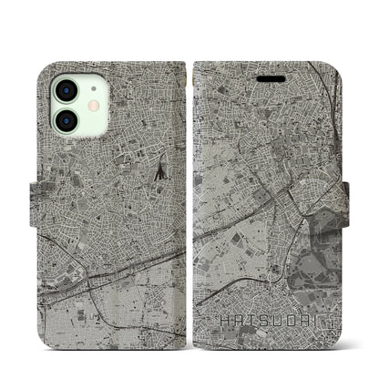 【初台（東京都）】地図柄iPhoneケース（手帳タイプ）モノトーン・iPhone 12 mini 用