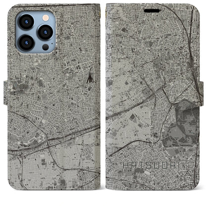 【初台（東京都）】地図柄iPhoneケース（手帳タイプ）モノトーン・iPhone 13 Pro Max 用