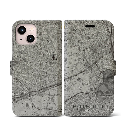 【初台（東京都）】地図柄iPhoneケース（手帳タイプ）モノトーン・iPhone 13 mini 用