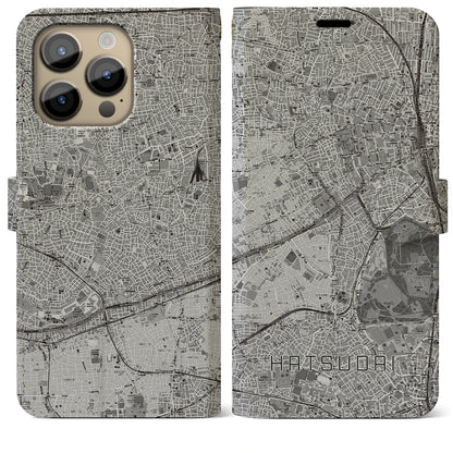 【初台（東京都）】地図柄iPhoneケース（手帳タイプ）モノトーン・iPhone 14 Pro Max 用