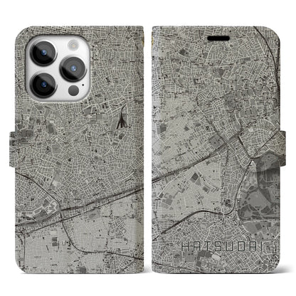 【初台（東京都）】地図柄iPhoneケース（手帳タイプ）モノトーン・iPhone 14 Pro 用