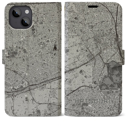 【初台（東京都）】地図柄iPhoneケース（手帳タイプ）モノトーン・iPhone 14 Plus 用