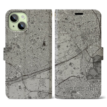 【初台（東京都）】地図柄iPhoneケース（手帳タイプ）モノトーン・iPhone 15 用