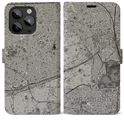 【初台（東京都）】地図柄iPhoneケース（手帳タイプ）モノトーン・iPhone 15 Pro Max 用