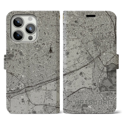 【初台（東京都）】地図柄iPhoneケース（手帳タイプ）モノトーン・iPhone 15 Pro 用