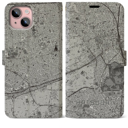 【初台（東京都）】地図柄iPhoneケース（手帳タイプ）モノトーン・iPhone 15 Plus 用