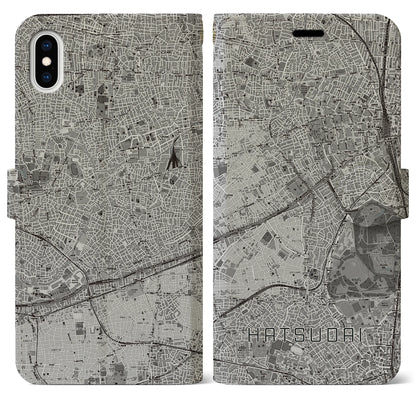 【初台（東京都）】地図柄iPhoneケース（手帳タイプ）モノトーン・iPhone XS Max 用