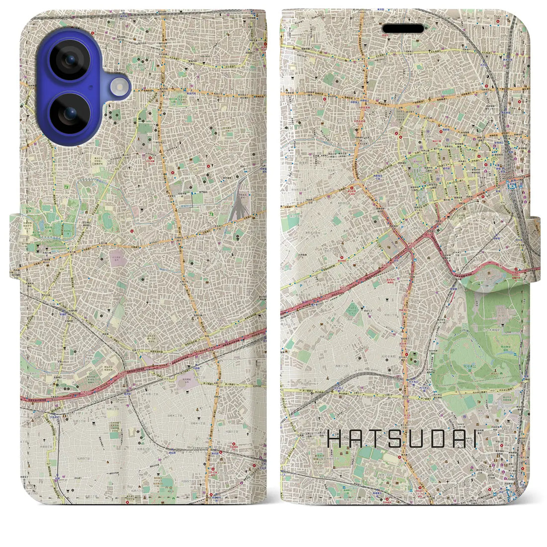 【初台（東京都）】地図柄iPhoneケース（手帳タイプ）ナチュラル・iPhone 16 Pro Max 用