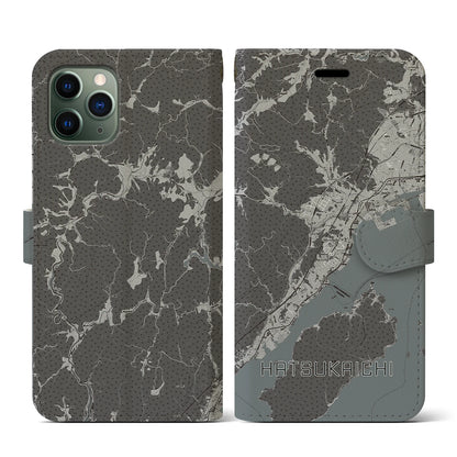 【廿日市（広島県）】地図柄iPhoneケース（手帳タイプ）モノトーン・iPhone 11 Pro 用
