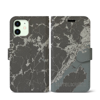 【廿日市（広島県）】地図柄iPhoneケース（手帳タイプ）モノトーン・iPhone 12 mini 用