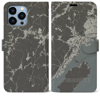 【廿日市（広島県）】地図柄iPhoneケース（手帳タイプ）モノトーン・iPhone 13 Pro Max 用