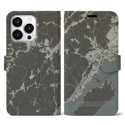 【廿日市（広島県）】地図柄iPhoneケース（手帳タイプ）モノトーン・iPhone 13 Pro 用