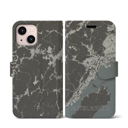 【廿日市（広島県）】地図柄iPhoneケース（手帳タイプ）モノトーン・iPhone 13 mini 用