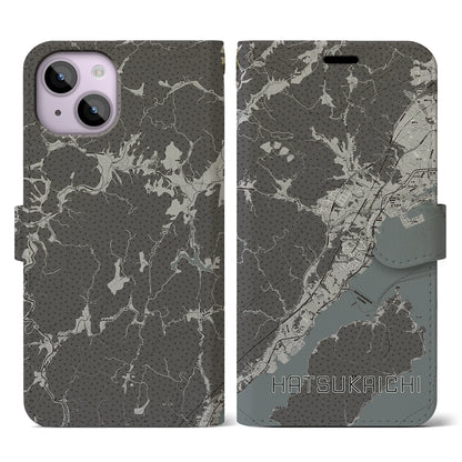 【廿日市（広島県）】地図柄iPhoneケース（手帳タイプ）モノトーン・iPhone 14 用