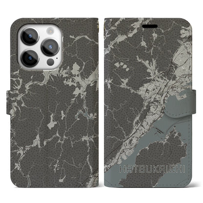 【廿日市（広島県）】地図柄iPhoneケース（手帳タイプ）モノトーン・iPhone 14 Pro 用