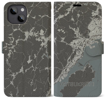 【廿日市（広島県）】地図柄iPhoneケース（手帳タイプ）モノトーン・iPhone 14 Plus 用