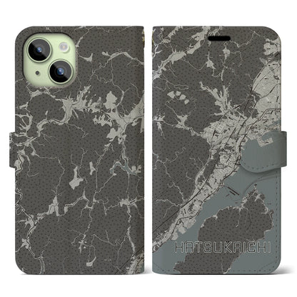 【廿日市（広島県）】地図柄iPhoneケース（手帳タイプ）モノトーン・iPhone 15 用